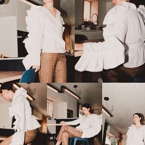 Style Mafia Raina Blue Dramatic Maximalist Pleated Ruffle Cotton Wrap Top small